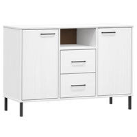 Credenza Gambe Metallo Bianco 113x40x77 cm Legno Massello OSLO