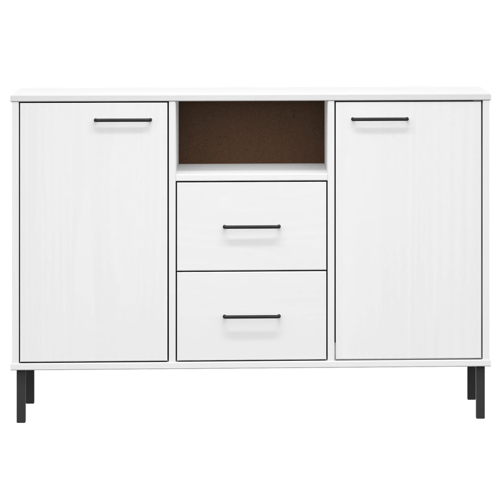 Credenza Gambe Metallo Bianco 113x40x77 cm Legno Massello OSLO