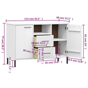 Credenza Gambe Metallo Bianco 113x40x77 cm Legno Massello OSLO