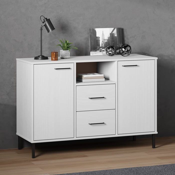 Credenza Gambe Metallo Bianco 113x40x77 cm Legno Massello OSLO 351020