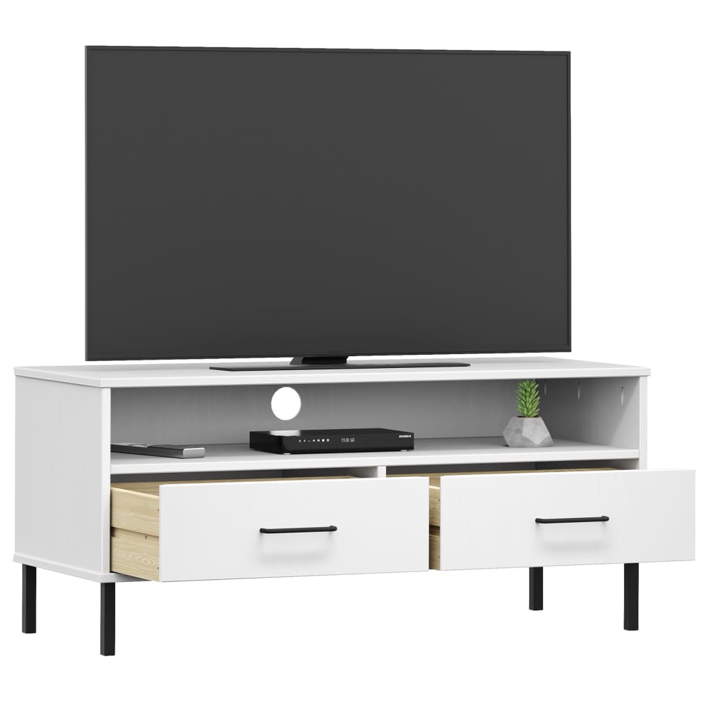 Mobile TV con Gambe Metallo Bianco Legno Massello di Pino OSLO cod mxl 27752