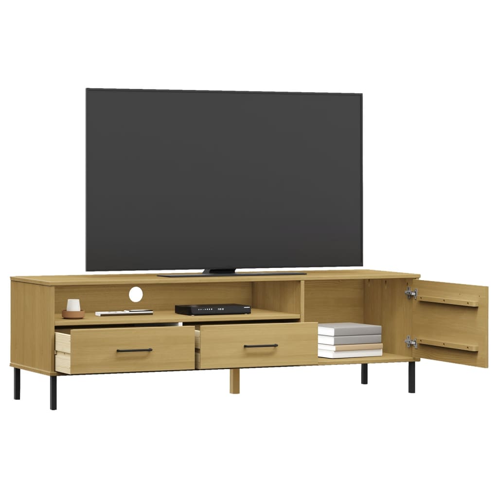 Mobile TV con Gambe Metallo Marrone Legno Massello di Pino OSLO cod mxl 27750