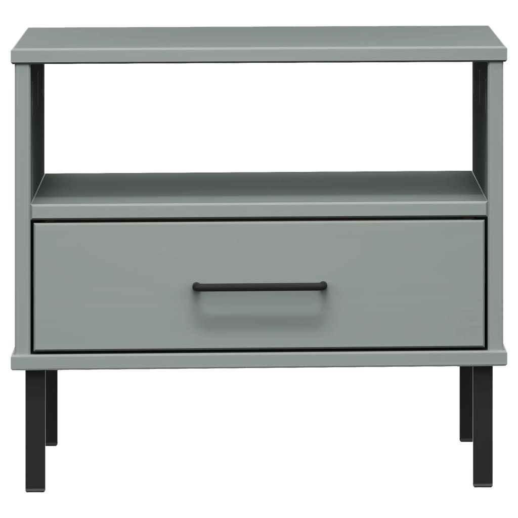 Comodino con Gambe in Metallo Grigio Legno Massello Pino OSLO 351031