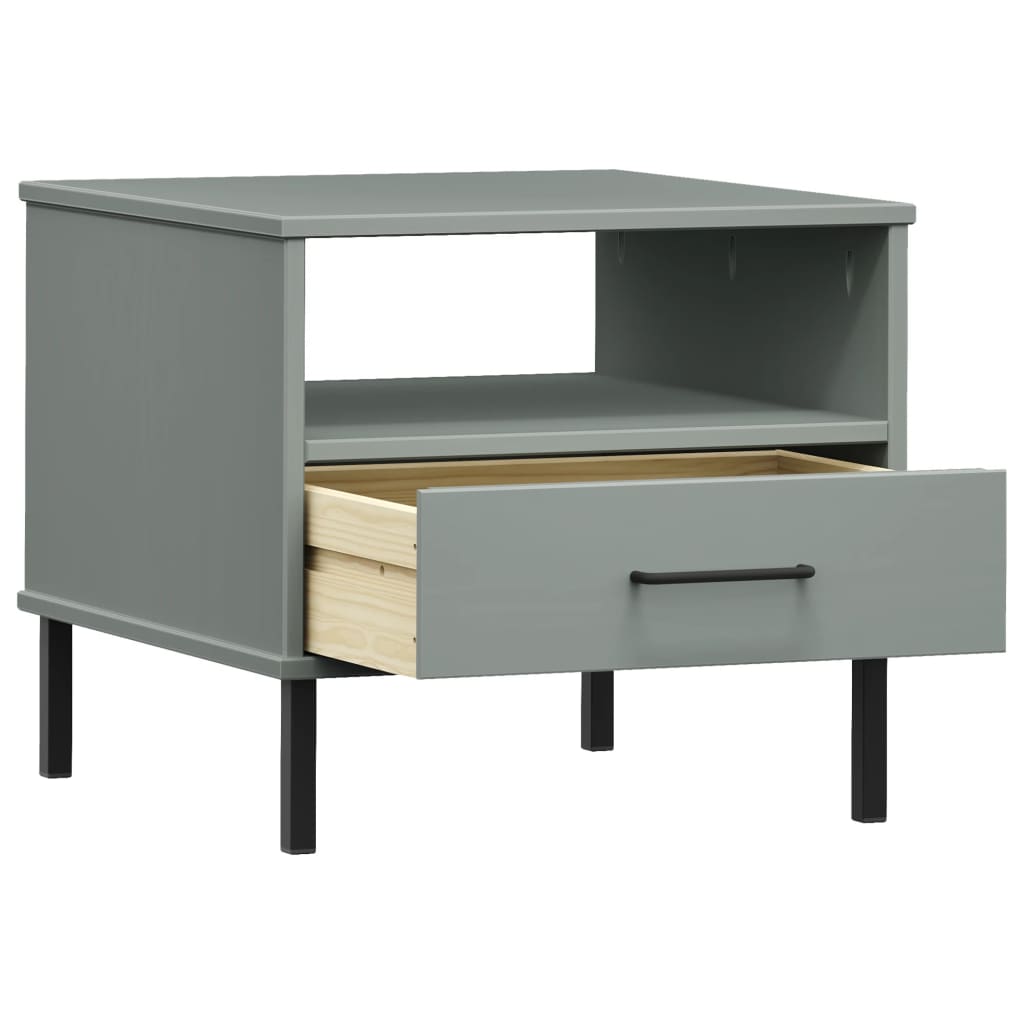 Comodino con Gambe in Metallo Grigio Legno Massello Pino OSLO 351031