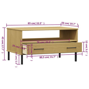 Tavolino Gambe Metallo Marrone 85x50x45 cm Legno Massello OSLO