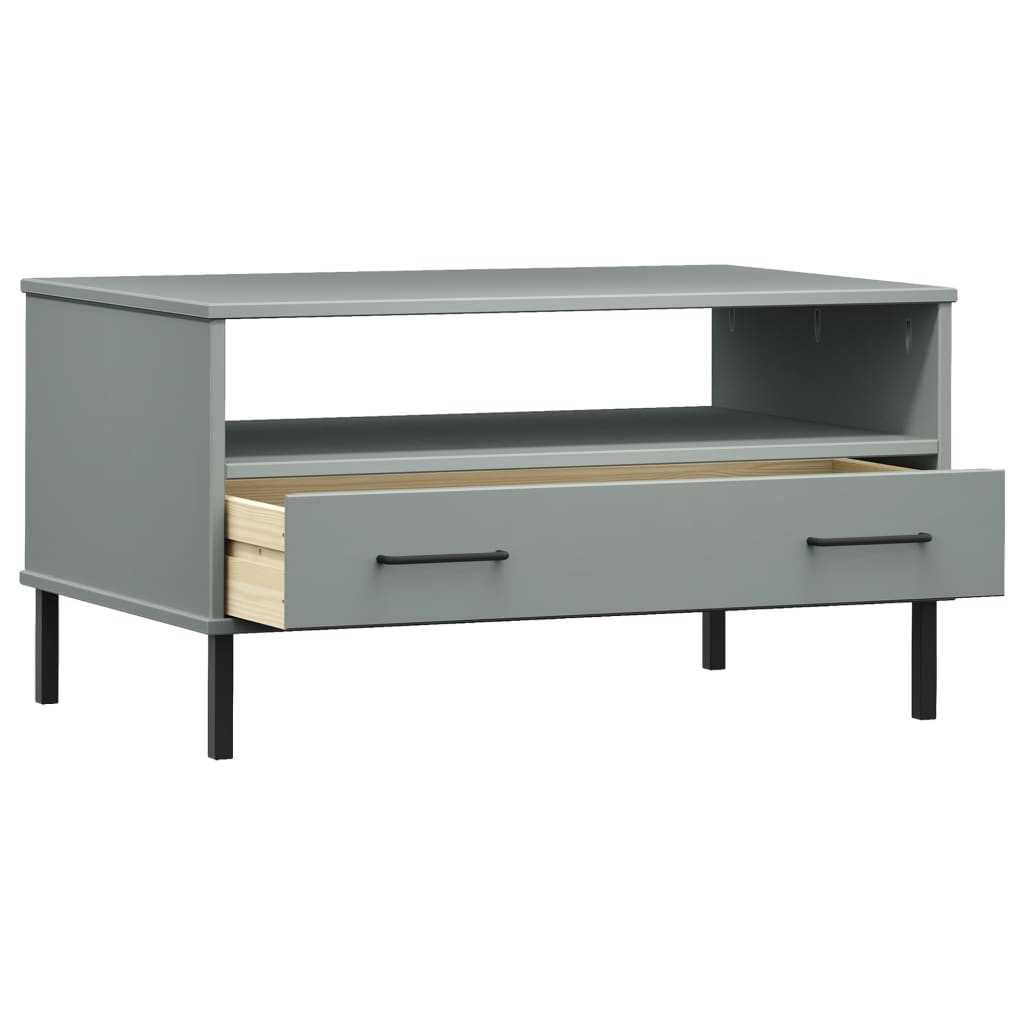 Tavolino Gambe Metallo Grigio 85x50x45 cm Legno Massello OSLO