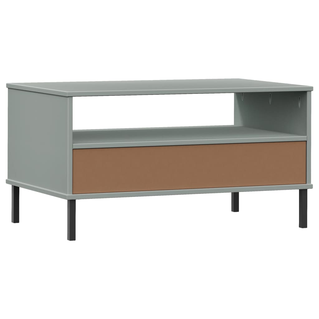 Tavolino Gambe Metallo Grigio 85x50x45 cm Legno Massello OSLO