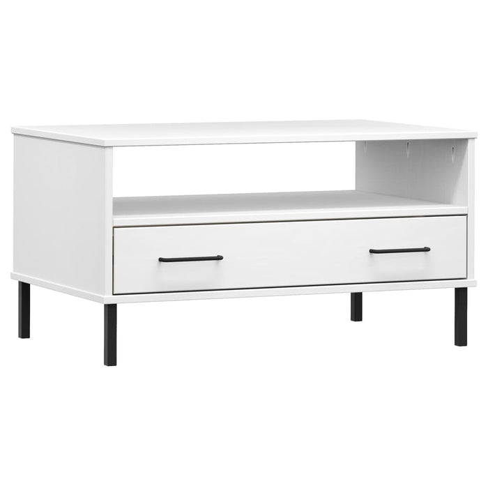 Tavolino Gambe Metallo Bianco 85x50x45 cm Legno Massello OSLO