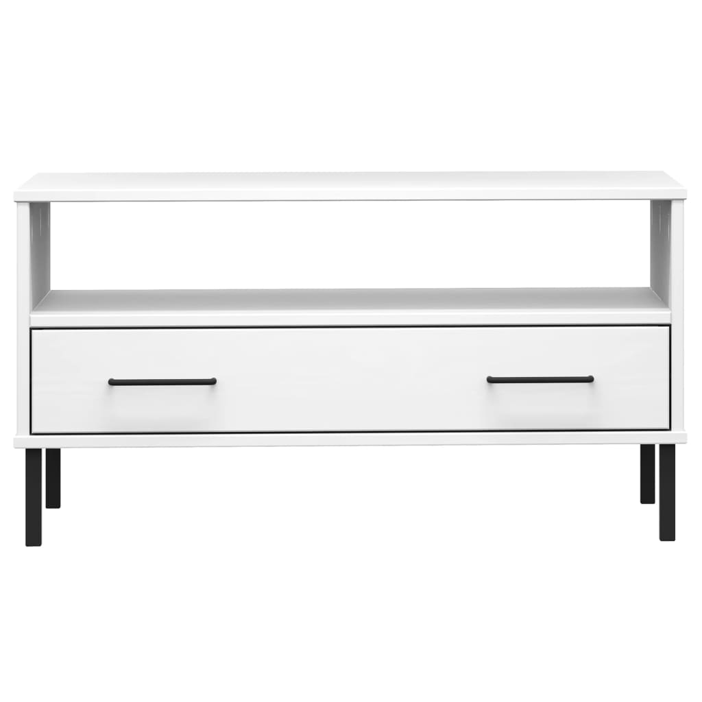 Tavolino Gambe Metallo Bianco 85x50x45 cm Legno Massello OSLO