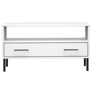 Tavolino Gambe Metallo Bianco 85x50x45 cm Legno Massello OSLO