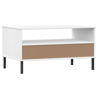 Tavolino Gambe Metallo Bianco 85x50x45 cm Legno Massello OSLO