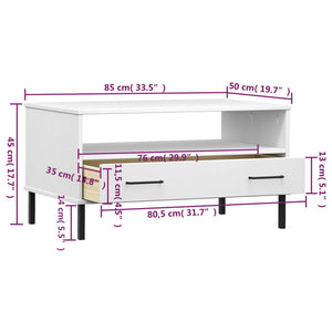 Tavolino Gambe Metallo Bianco 85x50x45 cm Legno Massello OSLO