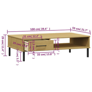 Tavolino Salotto Gambe Metallo Marrone Legno Massello Pino OSLO 351036