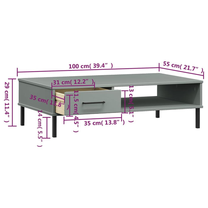 Tavolino Salotto Gambe Metallo Grigio Legno Massello Pino OSLO