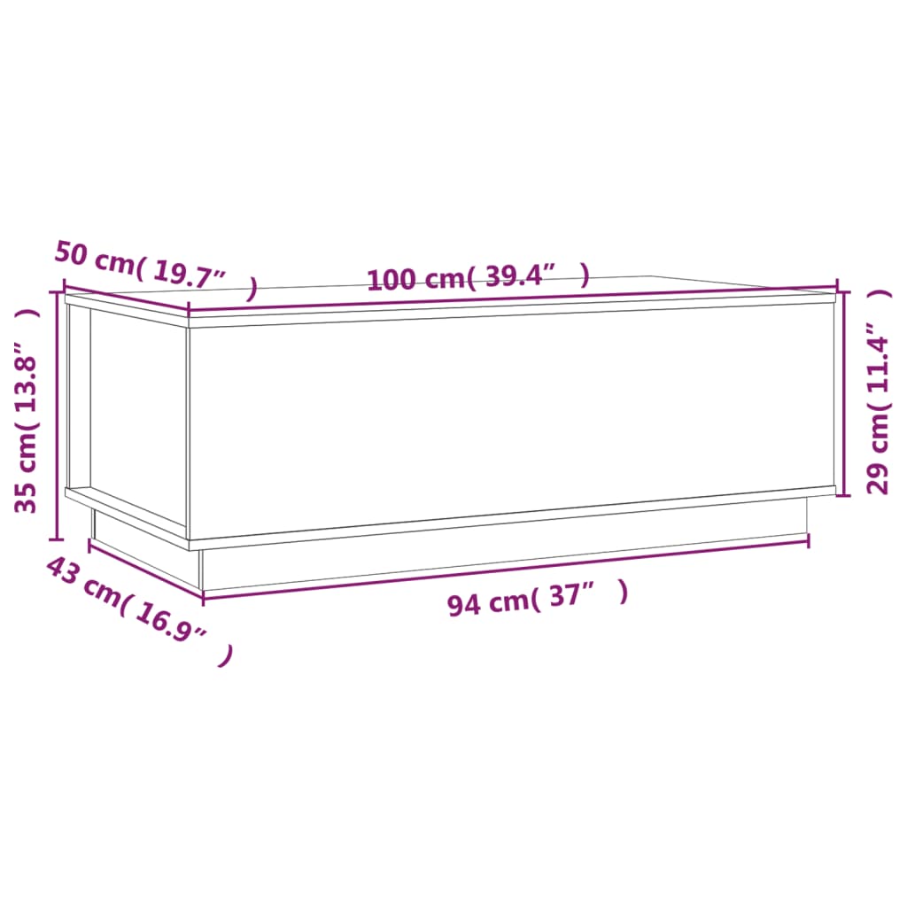 Tavolino da Salotto Grigio 100x50x35 cm Legno Massello di Pino cod mxl 26678