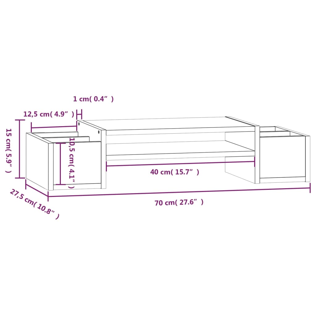 Supporto per Monitor 70x27,5x15cm in Legno Massello di Pino 813964