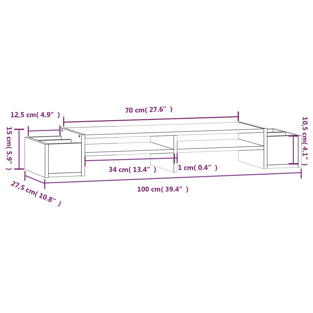 Supporto per Monitor Bianco100x27,5x15cm Legno Massello di Pino cod mxl 62818