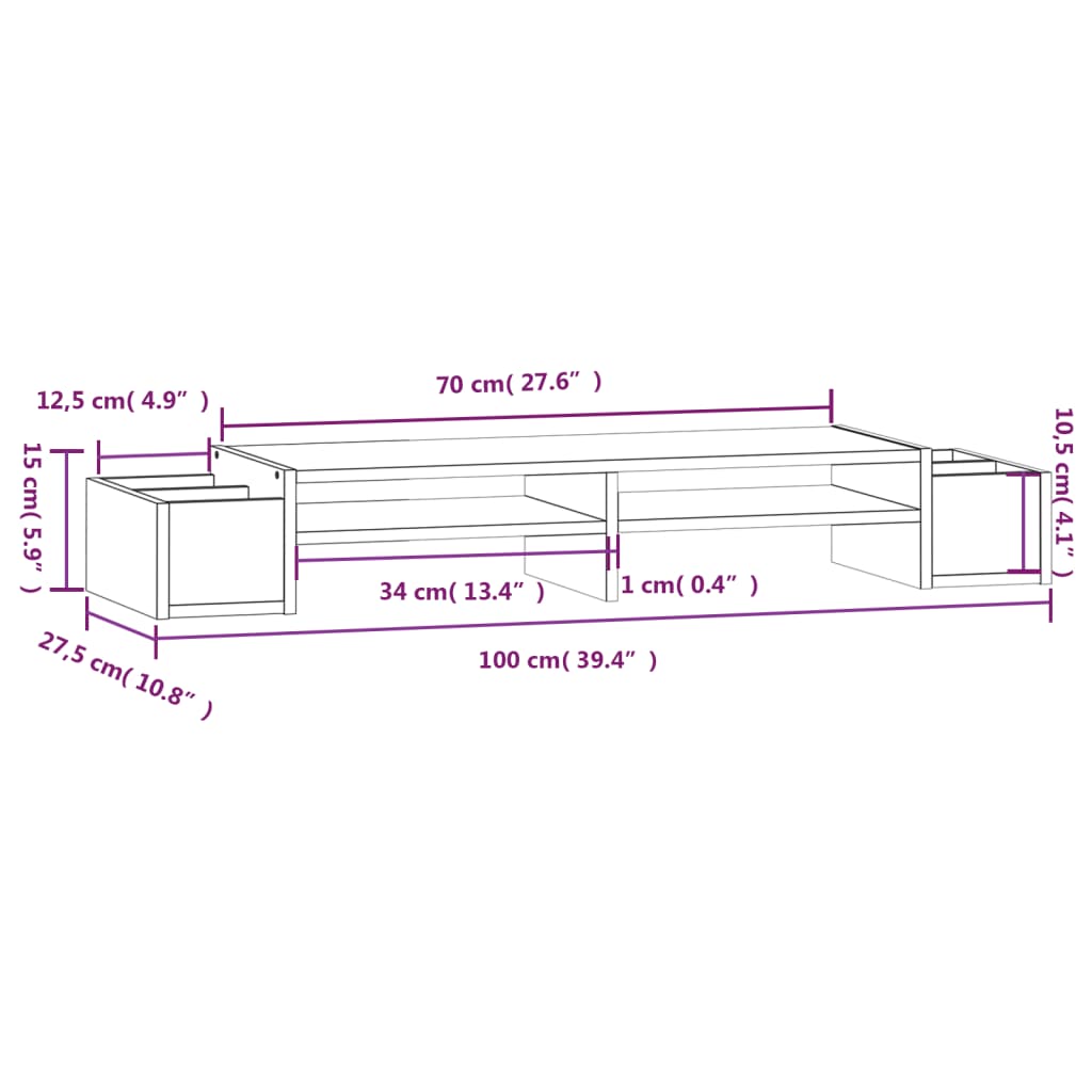 Supporto per Monitor Nero 100x27,5x15cm Legno Massello di Pino cod mxl 61208