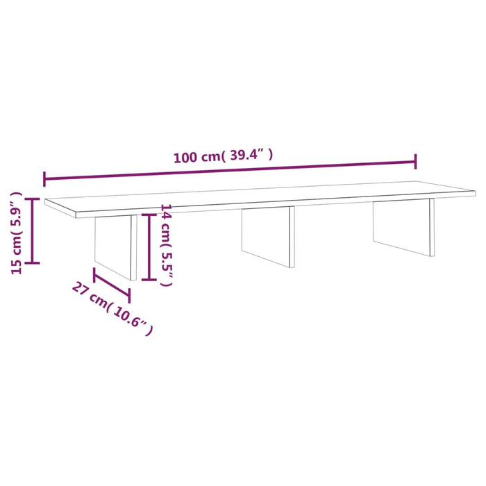 Supporto per Monitor 100x27x15cm in Legno Massello di Pino 813979