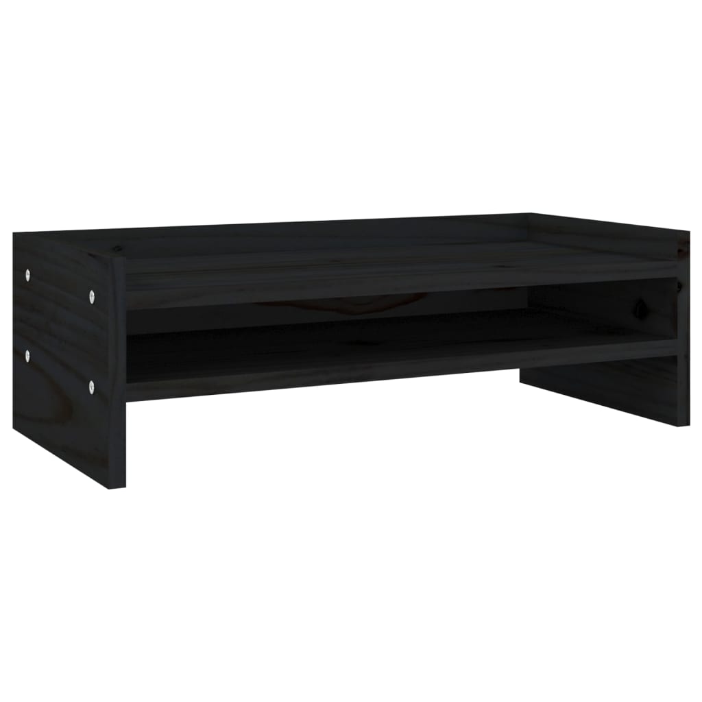 Supporto per Monitor Nero 50x24x16 cm in Legno Massello di Pino 813988