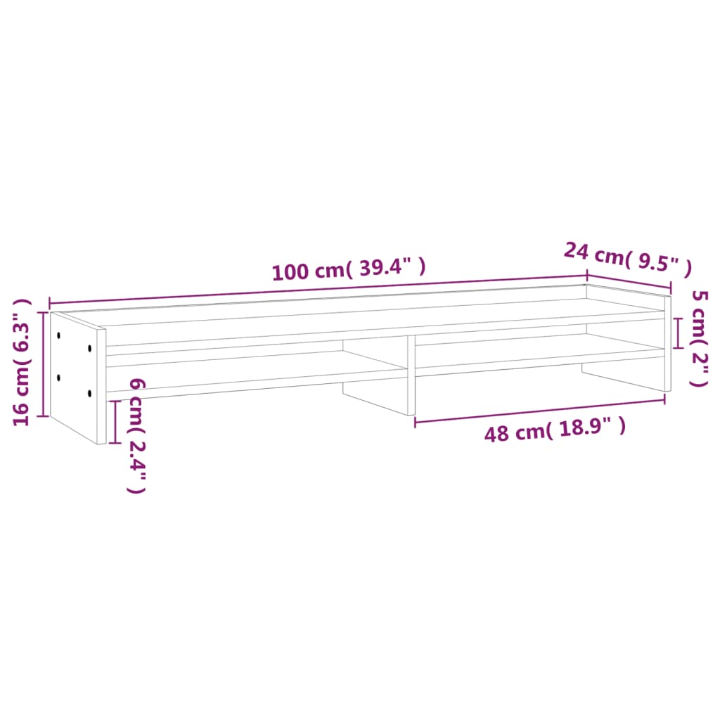 Supporto per Monitor Nero 100x24x16cm in Legno Massello di Pino cod mxl 61206