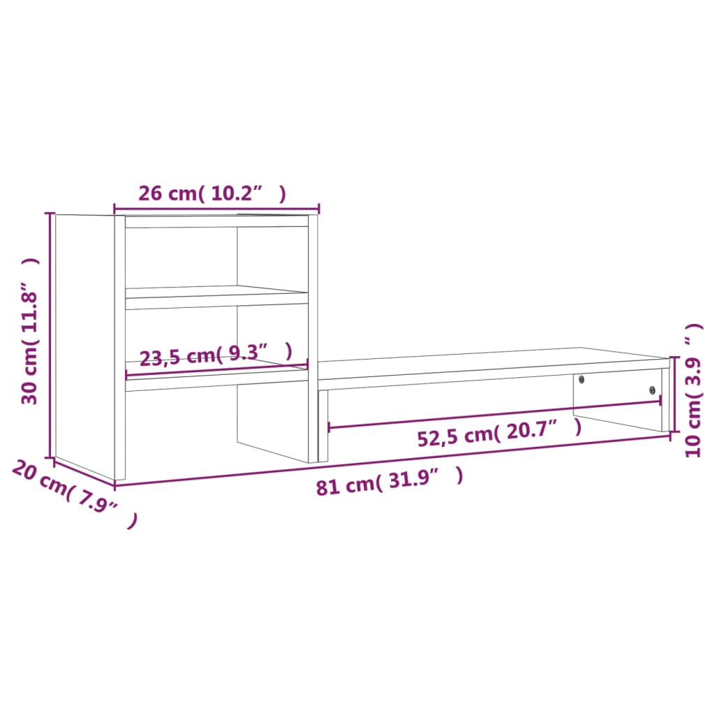 Supporto per Monitor 81x20x30 cm in Legno Massello di Pino cod mxl 64916