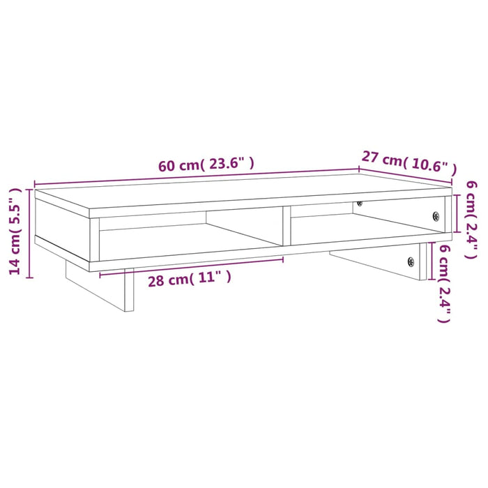 Supporto per Monitor Nero 60x27x14 cm in Legno Massello di Pino 814003