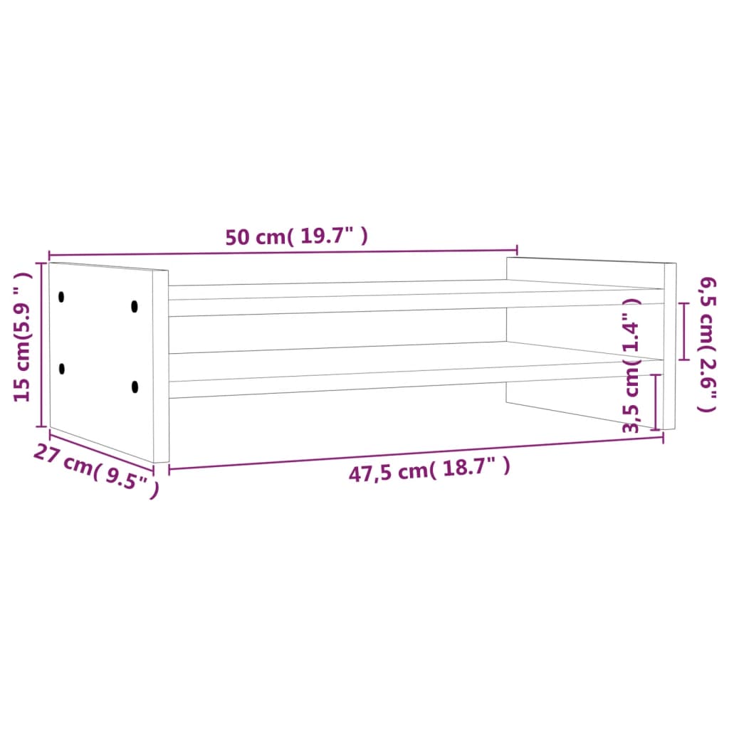 Supporto per Monitor Bianco 50x27x15 cm Legno Massello di Pino cod mxl 61097