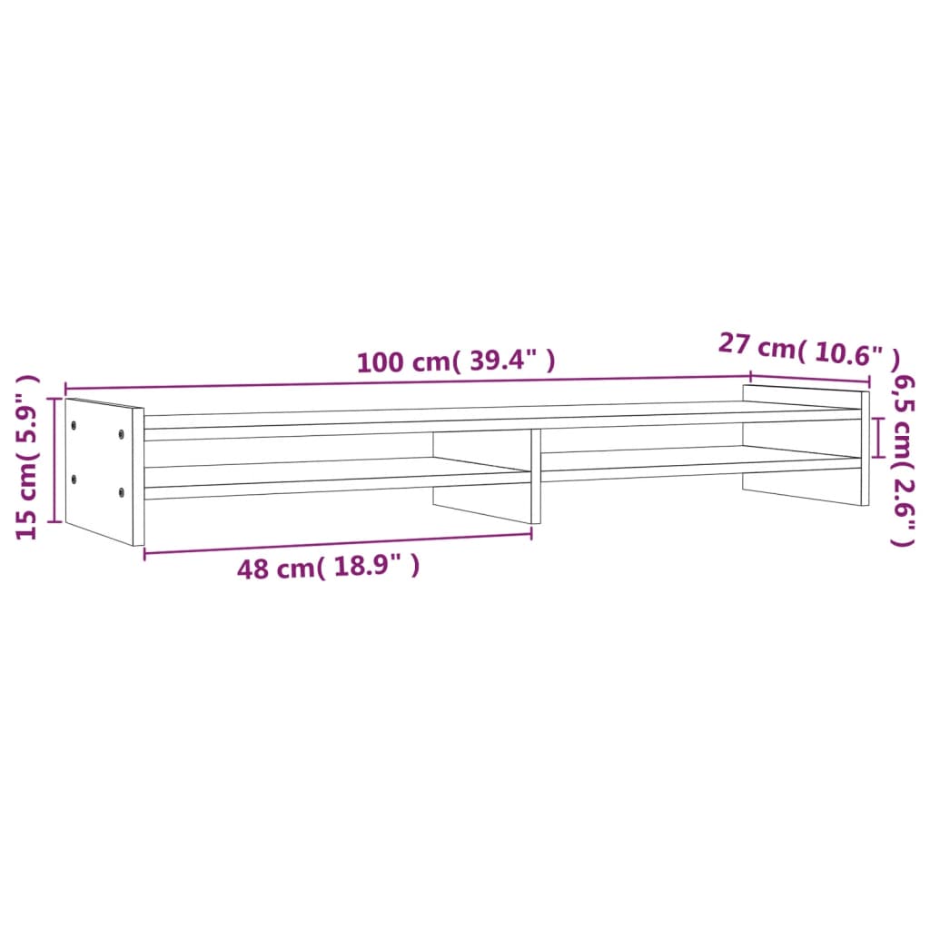 Supporto per Monitor Nero 100x27x15cm in Legno Massello di Pino cod mxl 73059