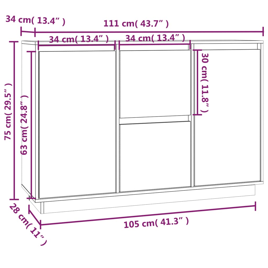 Credenza 111x34x75 cm in Legno Massello di Pino cod mxl 20876