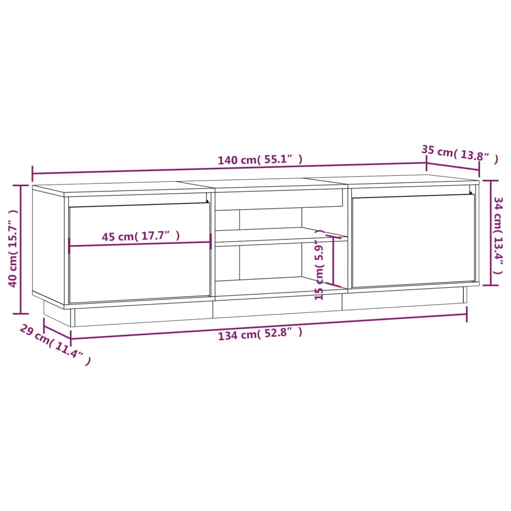 Mobile Porta TV Grigio 140x35x40 cm in Legno Massello di Pino 814316