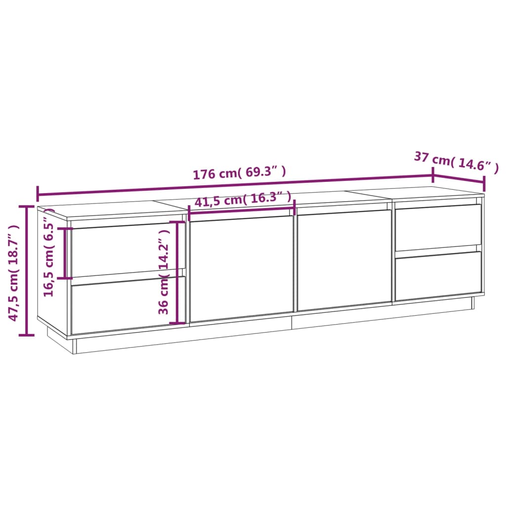 Mobile Porta TV 176x37x47,5 cm in Legno Massello di Pino cod mxl 25075