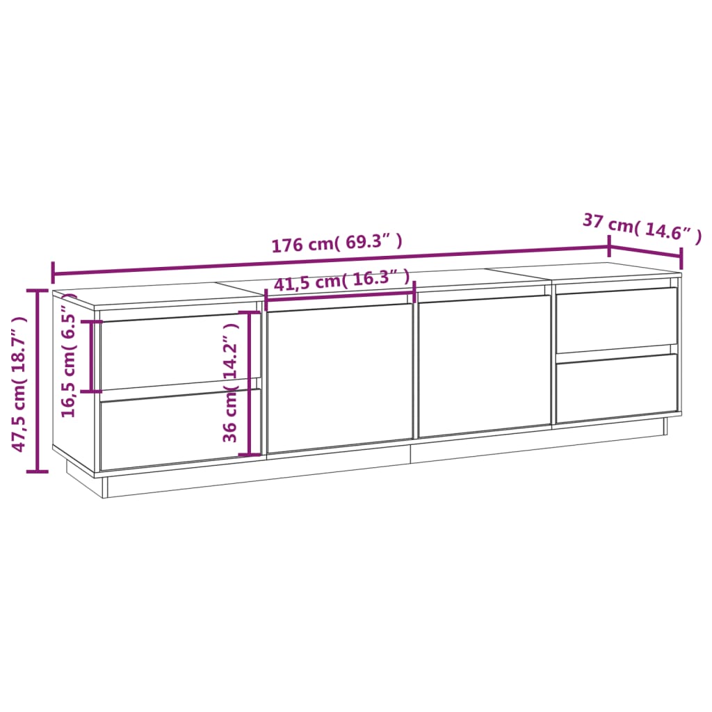 Mobile Porta TV Grigio 176x37x47,5 cm in Legno Massello di Pino cod mxl 23551