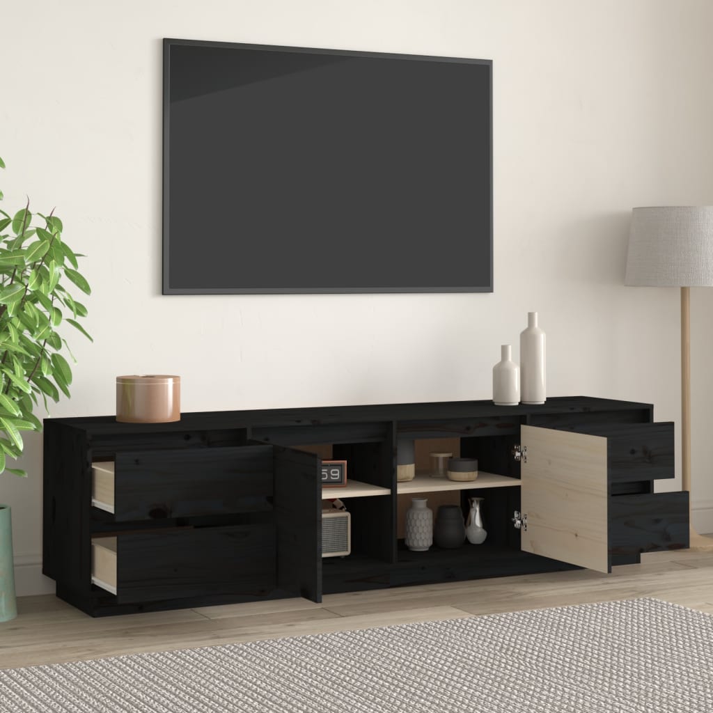 Mobile Porta TV Nera 176x37x47,5 cm in Legno Massello di Pino cod mxl 16502