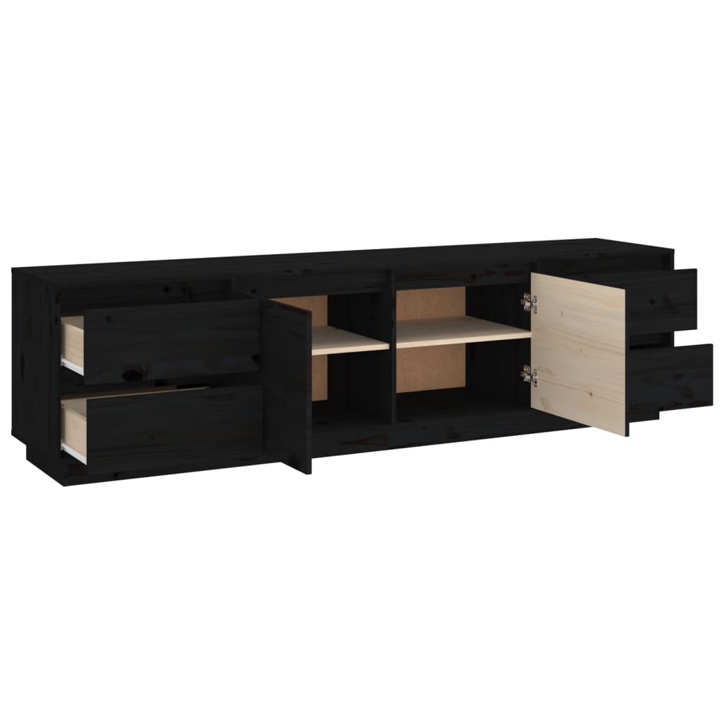 Mobile Porta TV Nera 176x37x47,5 cm in Legno Massello di Pino cod mxl 16502