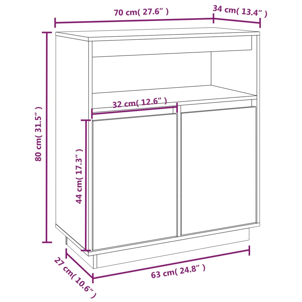 Credenza 70x34x80 cm in Legno Massello di Pino 814384