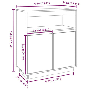 Credenza Bianca 70x34x80 cm in Legno Massello di Pino