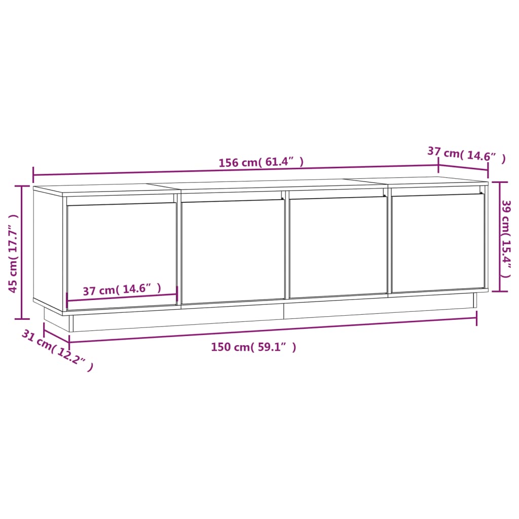 Mobile Porta TV Grigio 156x37x45 cm in Legno Massello di Pino cod mxl 15767