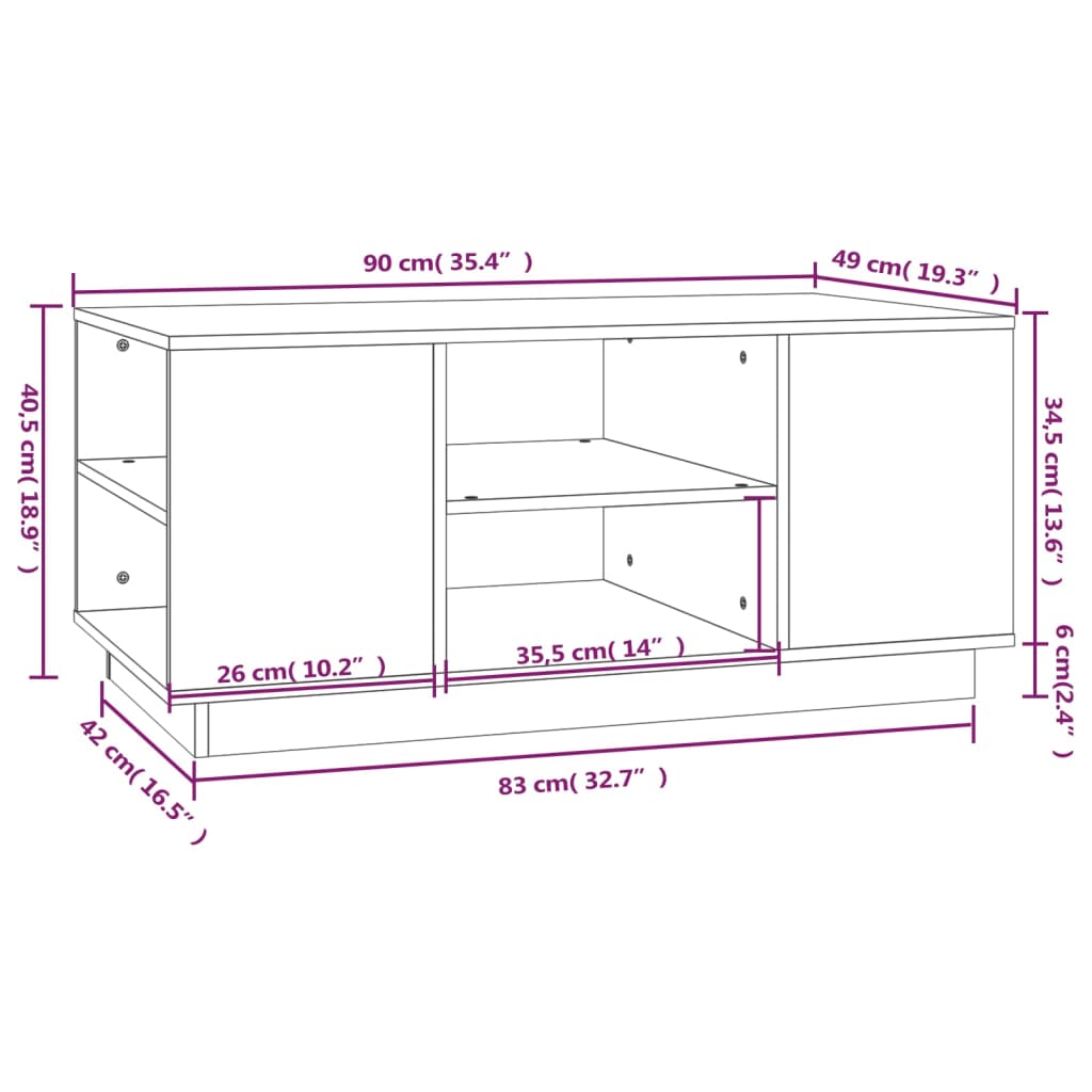 Tavolino da Salotto Miele 90x49x40,5 cm Legno Massello di Pino