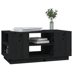 Tavolino da Salotto Nero 90x49x40,5 cm Legno Massello di Pino