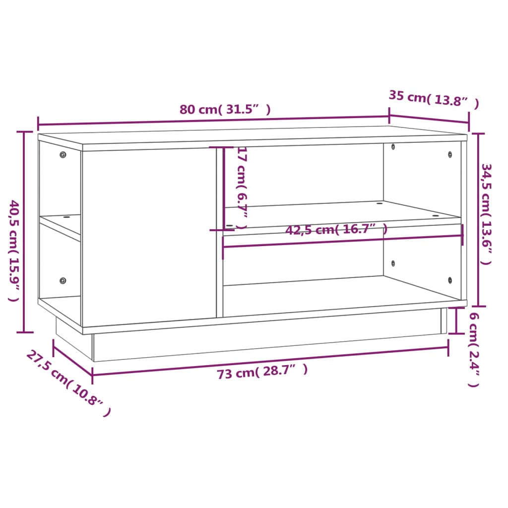 Mobile Porta TV 80x35x40,5 cm in Legno Massello di Pino 814404