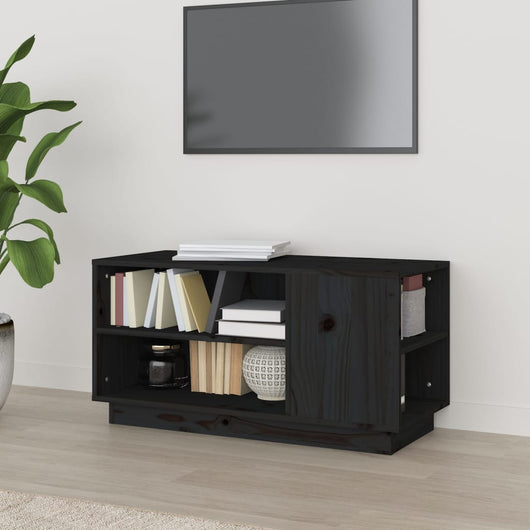 Mobile Porta TV Nera 80x35x40,5 cm in Legno Massello di Pino cod mxl 27680