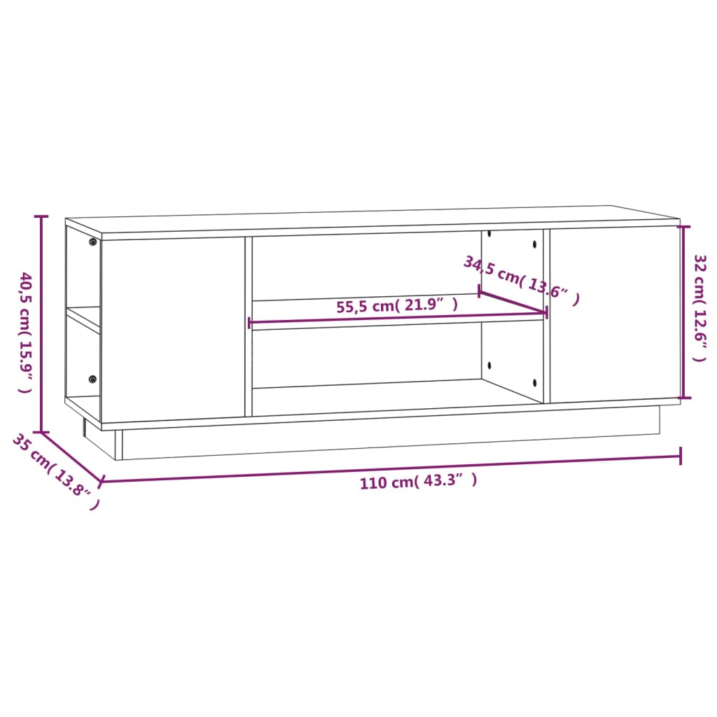 Mobile Porta TV Grigio 110x35x40,5 cm in Legno Massello di Pino cod mxl 26130