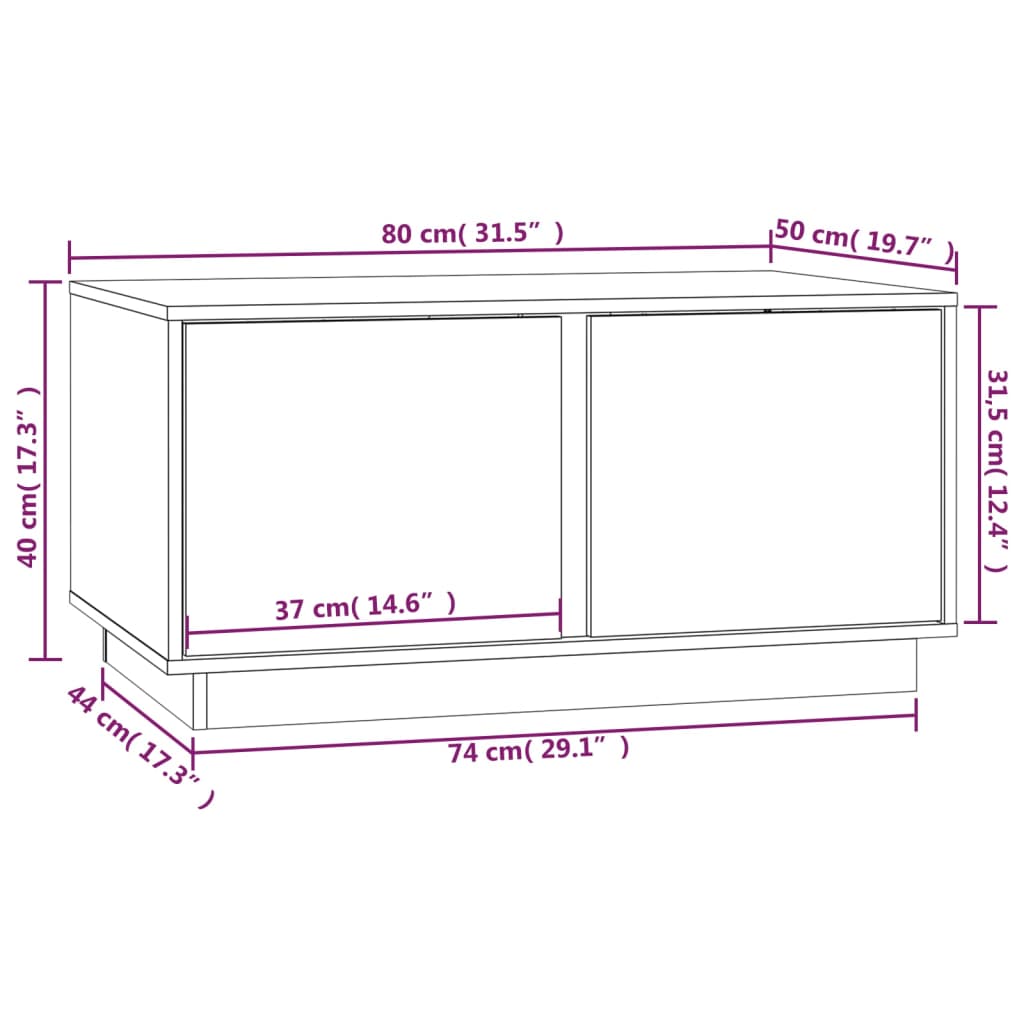 Tavolino da Salotto 80x50x40 cm Legno Massello di Pino cod 11671