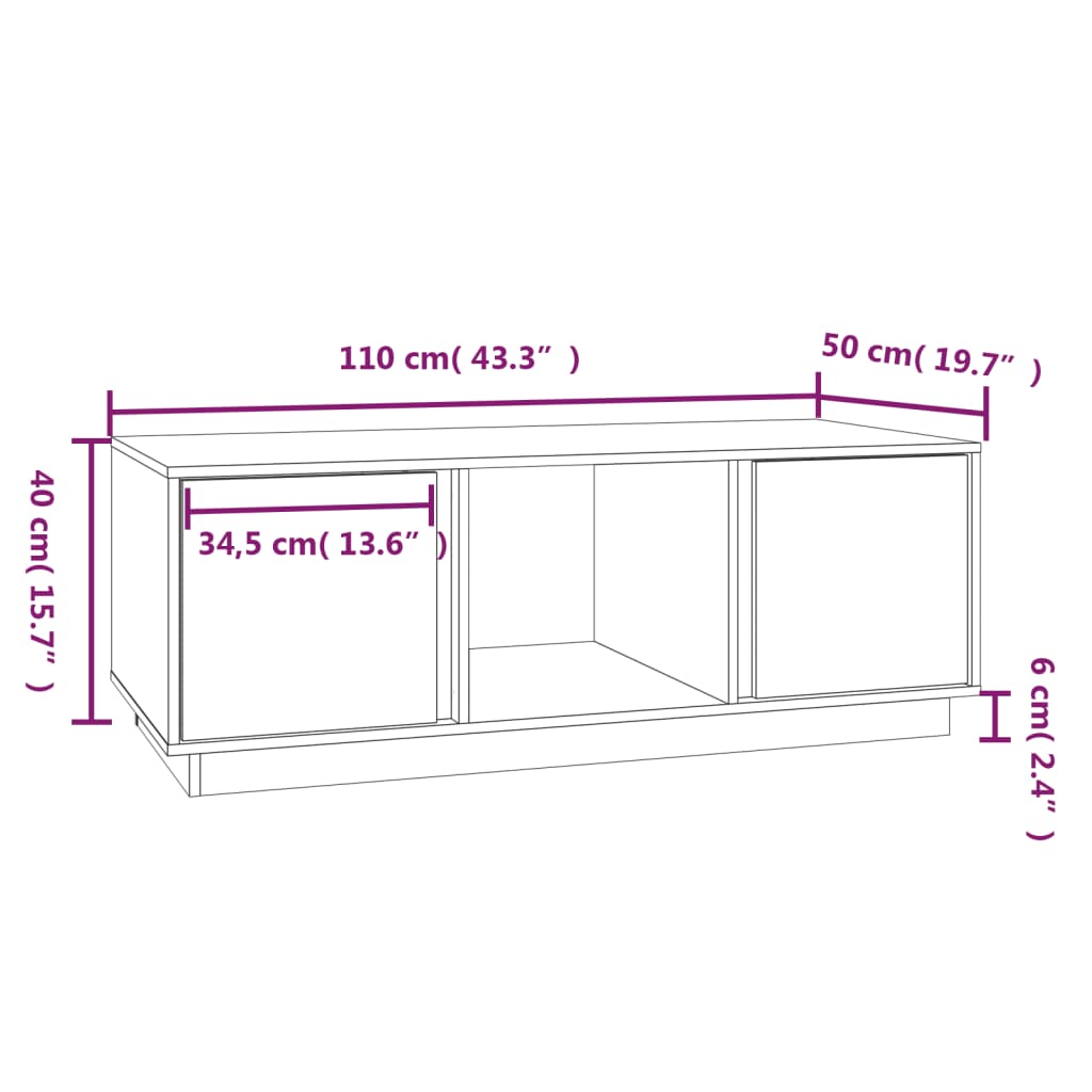 Tavolino da Salotto Grigio 110x50x40 cm Legno Massello di Pino cod mxl 21104