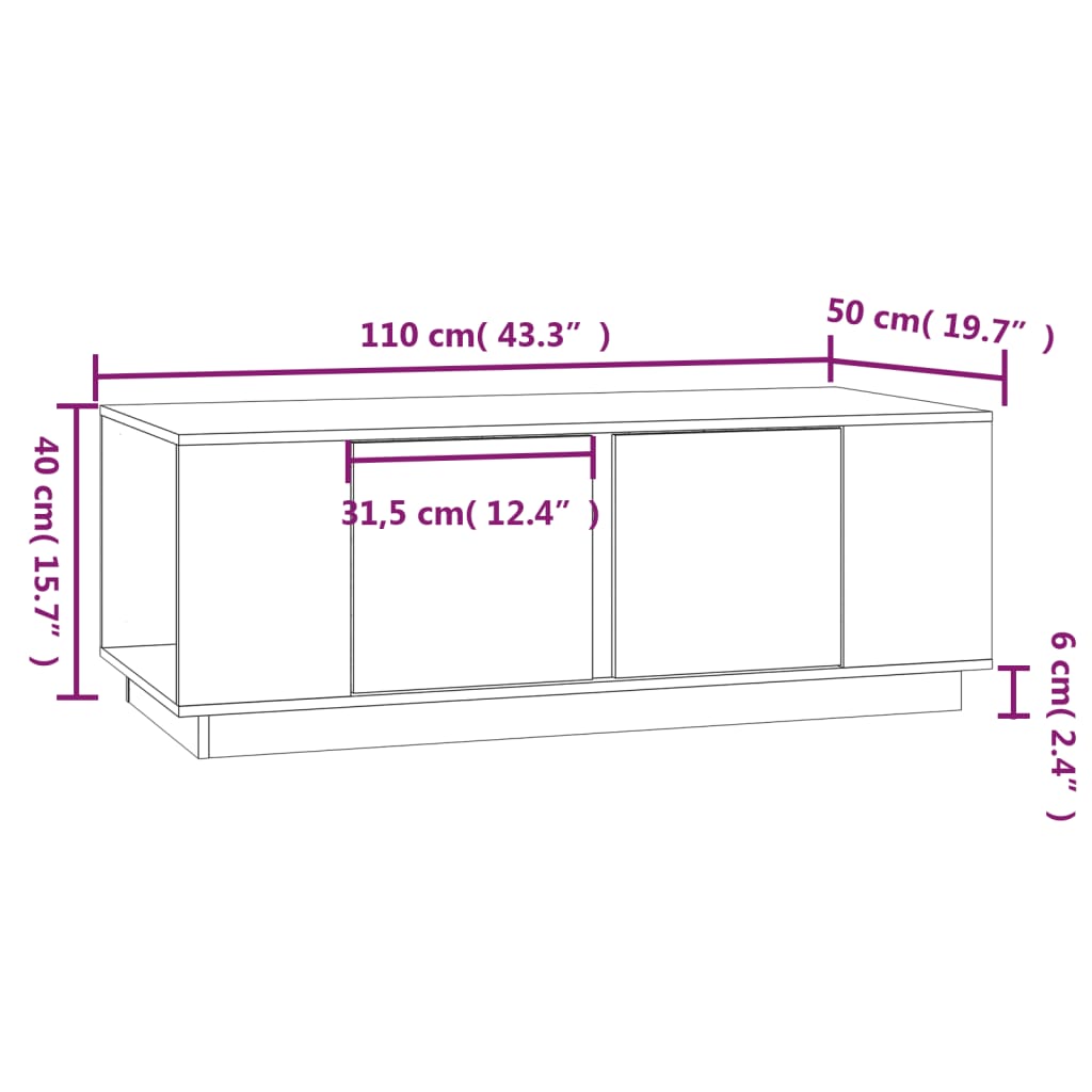 Tavolino da Salotto Bianco 110x50x40 cm Legno Massello di Pino cod mxl 27054