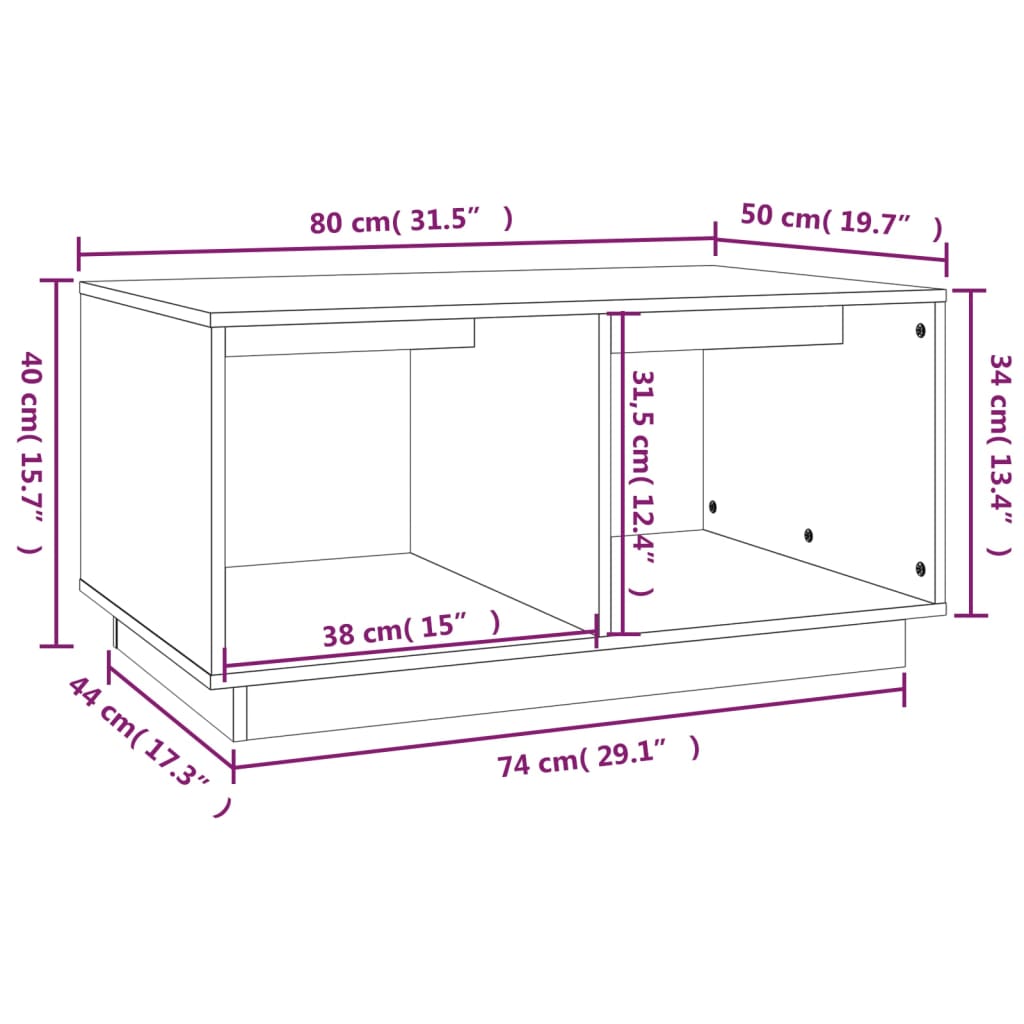 Tavolino da Salotto 80x50x40 cm Legno Massello di Pino cod mxl 26643