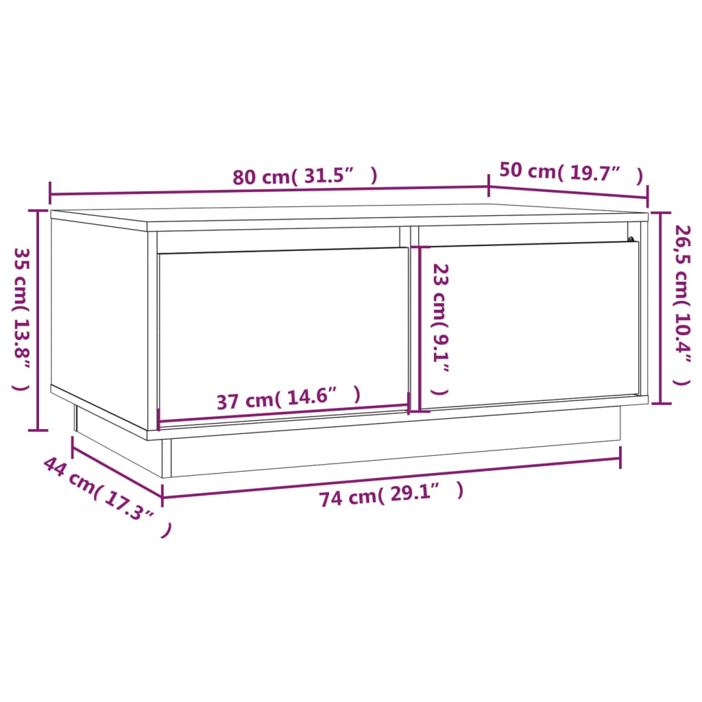 Tavolino da Salotto 80x50x35 cm in Legno Massello di Pino