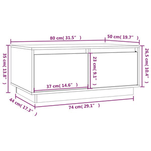 Tavolino da Salotto 80x50x35 cm in Legno Massello di Pino