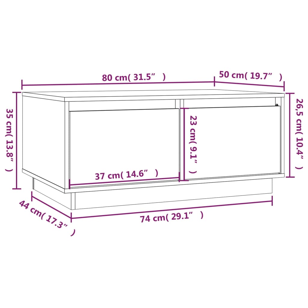 Tavolino da Salotto Bianco 80x50x35 cm Legno Massello di Pino